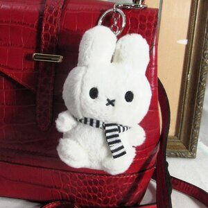 MIFFY PLUSH KEY CHAIN CHARM WHITE BUNNY + SCARF, KEY RING + PURSE HOOK NEW GIFT